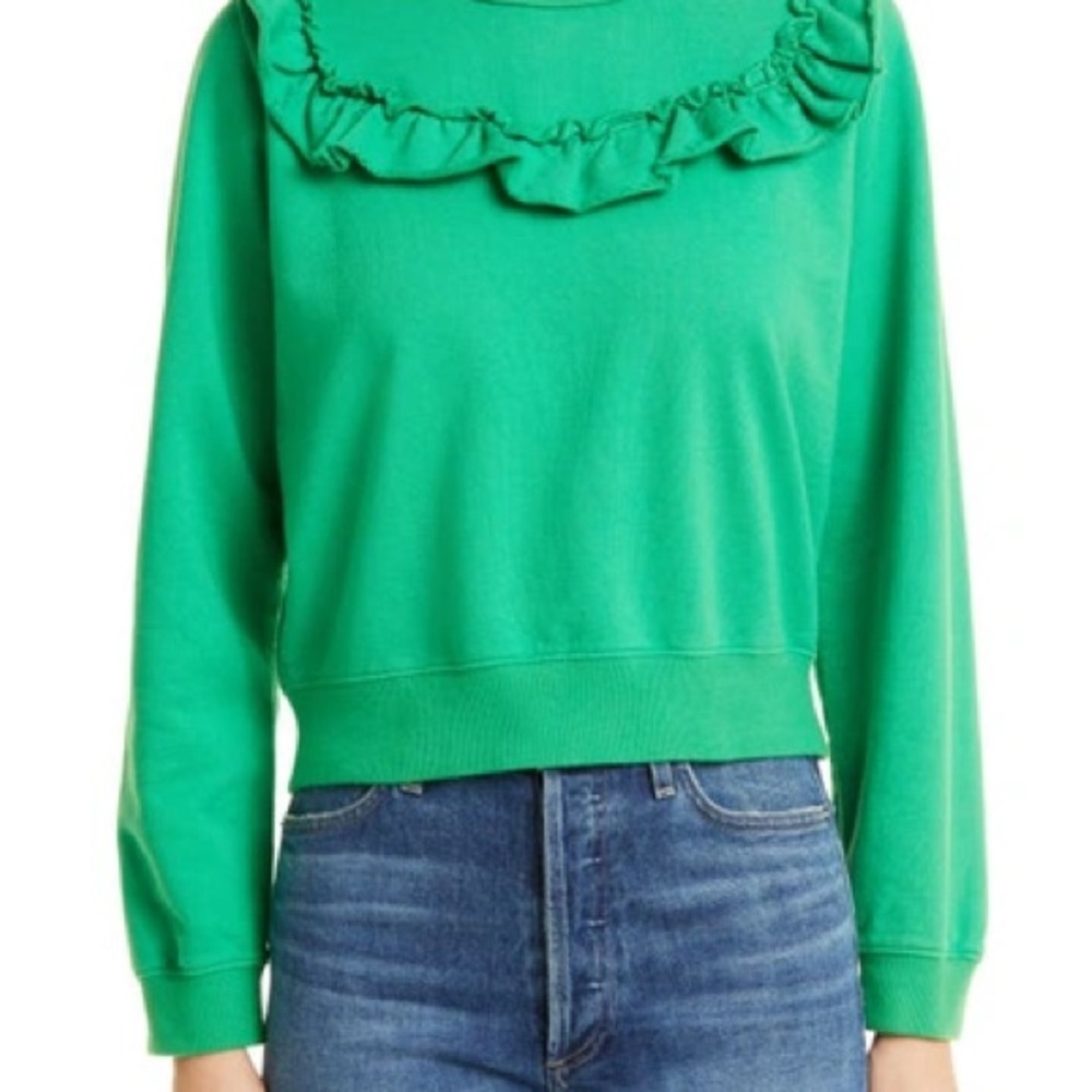Clare V Green Ruffled Sweatshirt XL